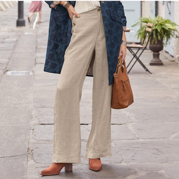 Sundance Oaklee Easy High Waist Linen Pants in Flax - Picture 3 of 15